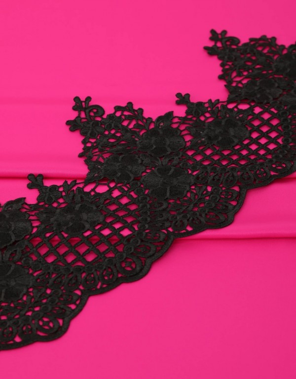 Border Lace Evelina Mix & Match - Black + Satin Fuchia Pink